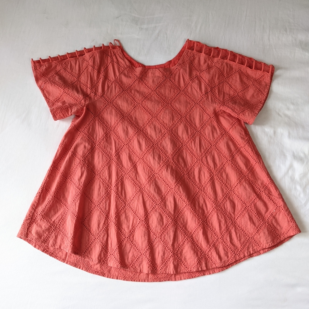 Madewell Coral Eyelet Top With Cut out Shoulder Detail Small
